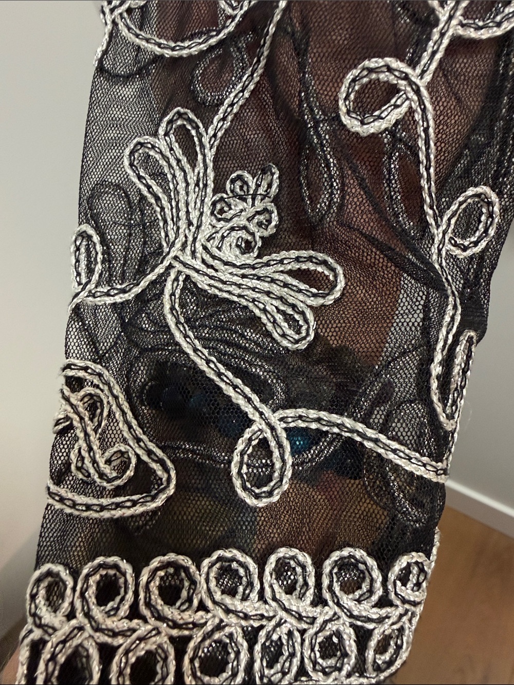Black embroidered Mesh Cropped Pea Coat - Picture 4 of 5